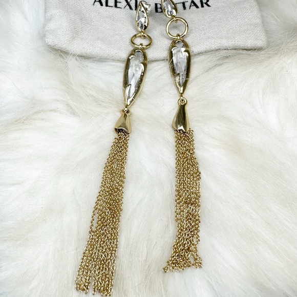 Alexis Bittar Gold Crystal Long Tassel Earrings Post Gold Plate NWOT 4 1/2" - Picture 3 of 10